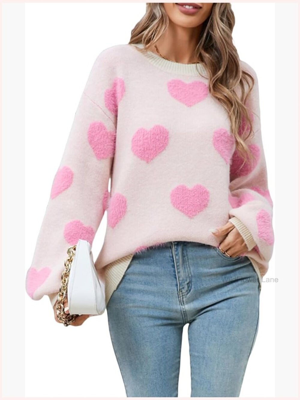 Heart Pullover Sweater Valentine's Day Crewneck Long Sleeve Oversized Casual
